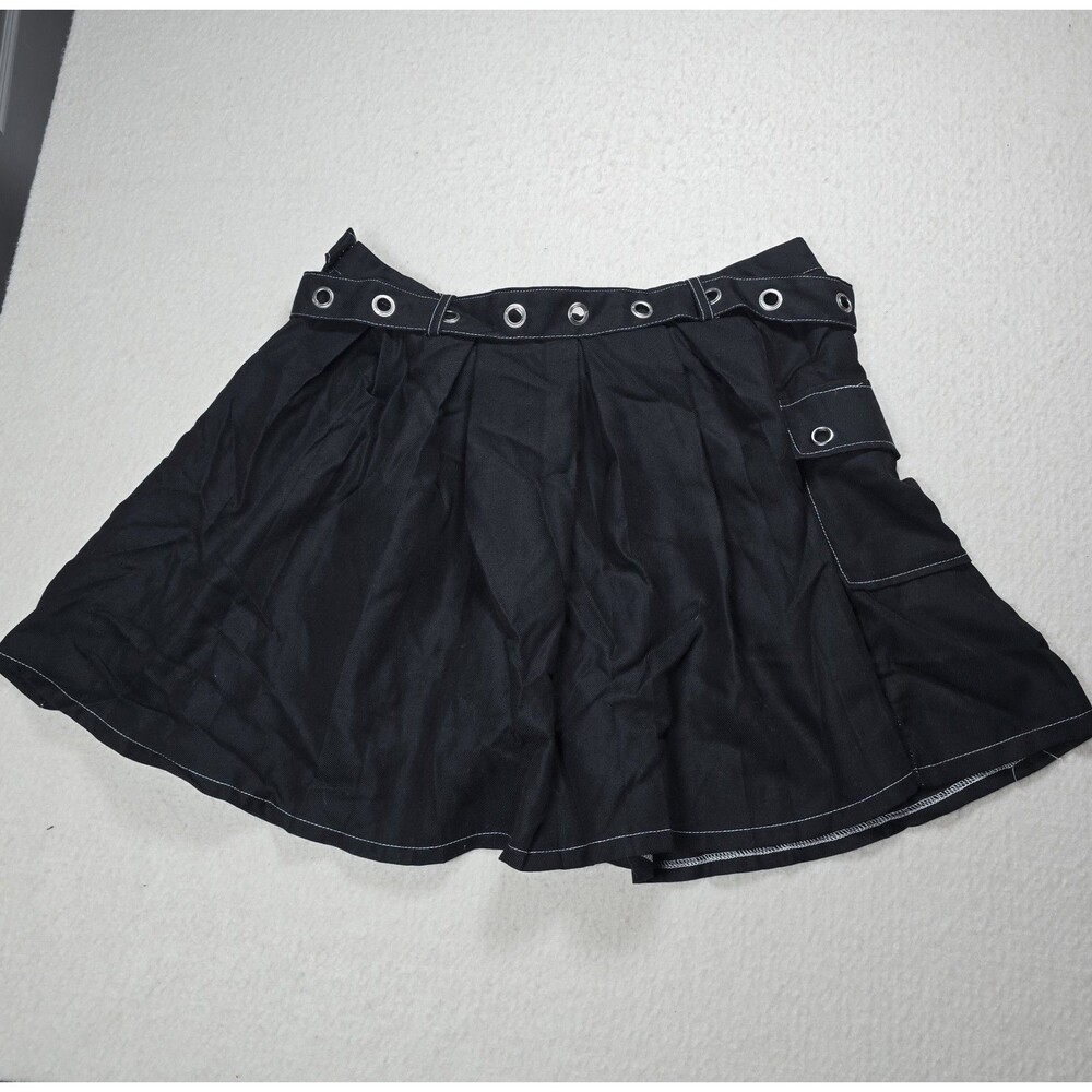 Hot Topic Black Mini Skirt Grommet Ruffle Skater Accents Punk Gothic Large
